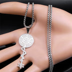 Hecate's Wheel Strophalos Wiccan Witchcraft Pendant Necklace silver 50 cm