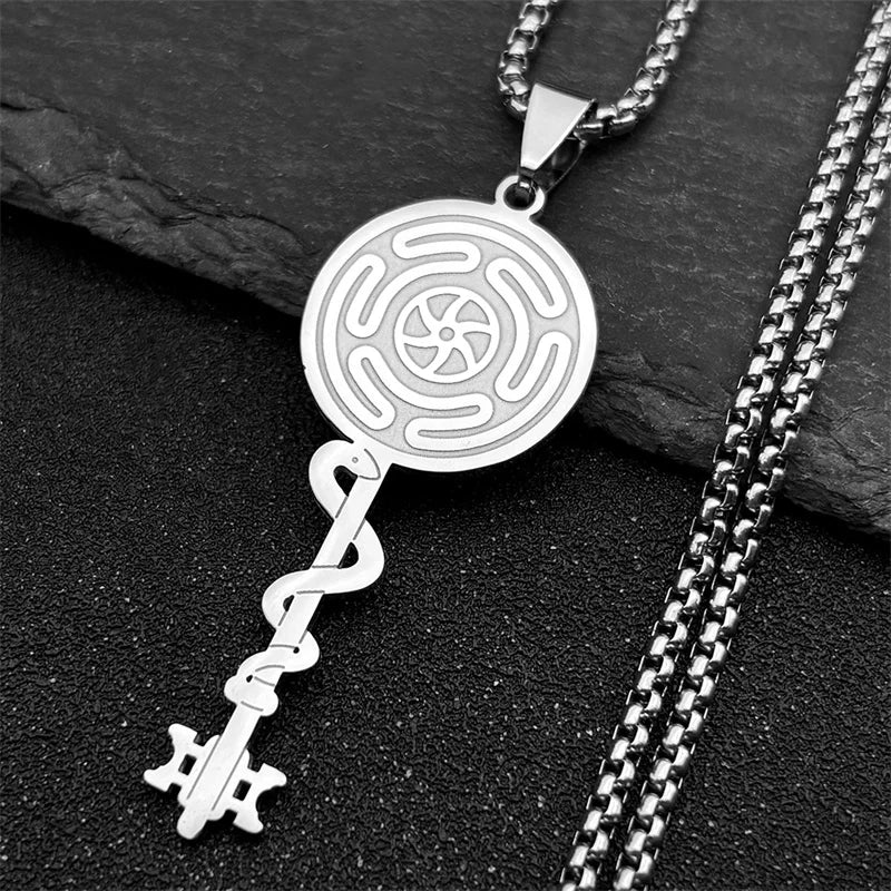 Hecate's Wheel Strophalos Wiccan Witchcraft Pendant Necklace silver 50 cm