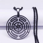 Hecate's Wheel Strophalos Wiccan Witchcraft Pendant Necklace black 60 cm