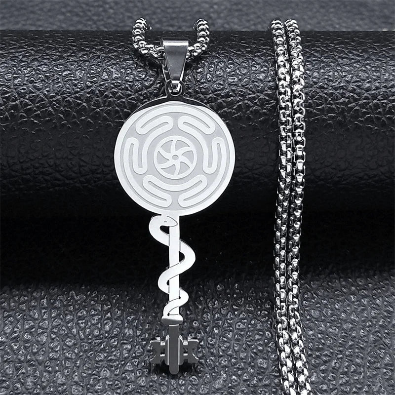 Hecate's Wheel Strophalos Wiccan Witchcraft Pendant Necklace silver 50 cm