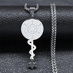 Hecate's Wheel Strophalos Wiccan Witchcraft Pendant Necklace silver 50 cm