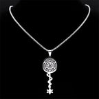 Hecate's Wheel Strophalos Wiccan Witchcraft Pendant Necklace silver 50 cm