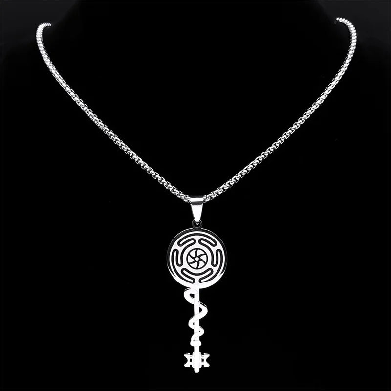 Hecate's Wheel Strophalos Wiccan Witchcraft Pendant Necklace silver 50 cm