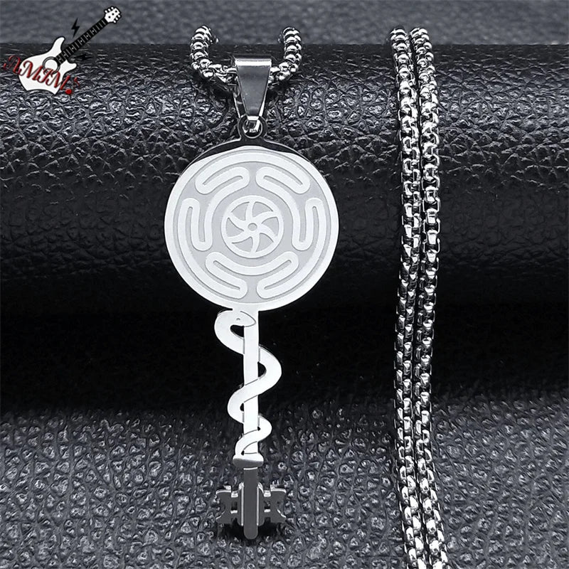 Hecate's Wheel Strophalos Wiccan Witchcraft Pendant Necklace silver 50 cm