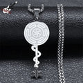 Hecate's Wheel Strophalos Wiccan Witchcraft Pendant Necklace silver 50 cm