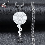 Hecate's Wheel Strophalos Wiccan Witchcraft Pendant Necklace silver 50 cm
