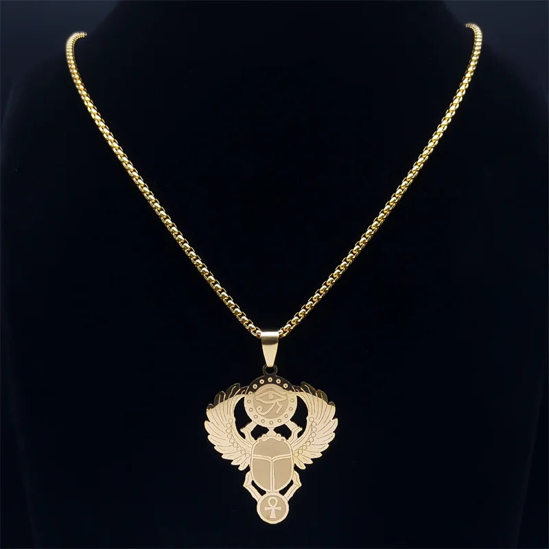 Egyptian Scarab Pendant Necklace Eye of Horus gold