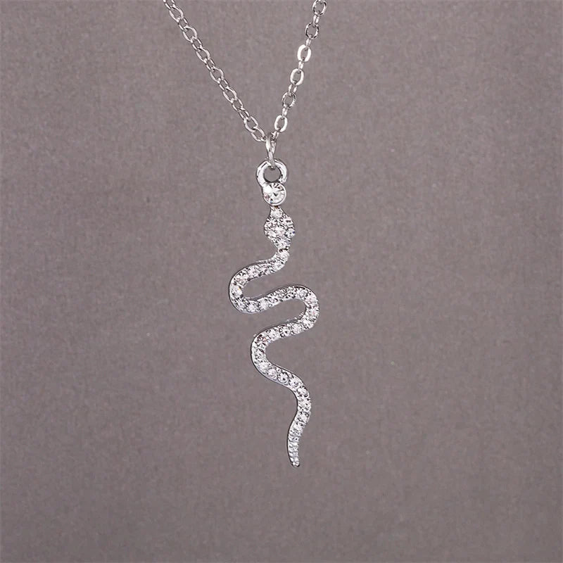 Snake Pendant Necklace with Zircons in silver