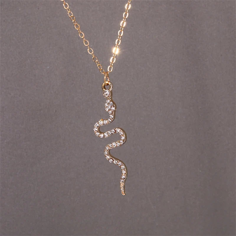Snake Pendant Necklace with Zircons in gold 