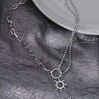 Asymmetrical Sun Pendant Necklace Silver