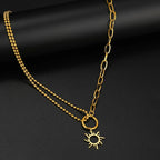 Asymmetrical Sun Pendant Necklace Gold