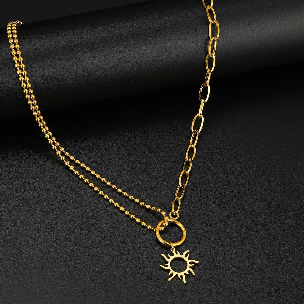 Asymmetrical Sun Pendant Necklace Gold