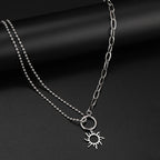 Asymmetrical Sun Pendant Necklace Silver