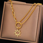 Asymmetrical Sun Pendant Necklace Gold