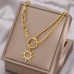 Asymmetrical Sun Pendant Necklace Gold