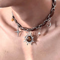 Sun Pendant Necklace with Punk-Style Crystal