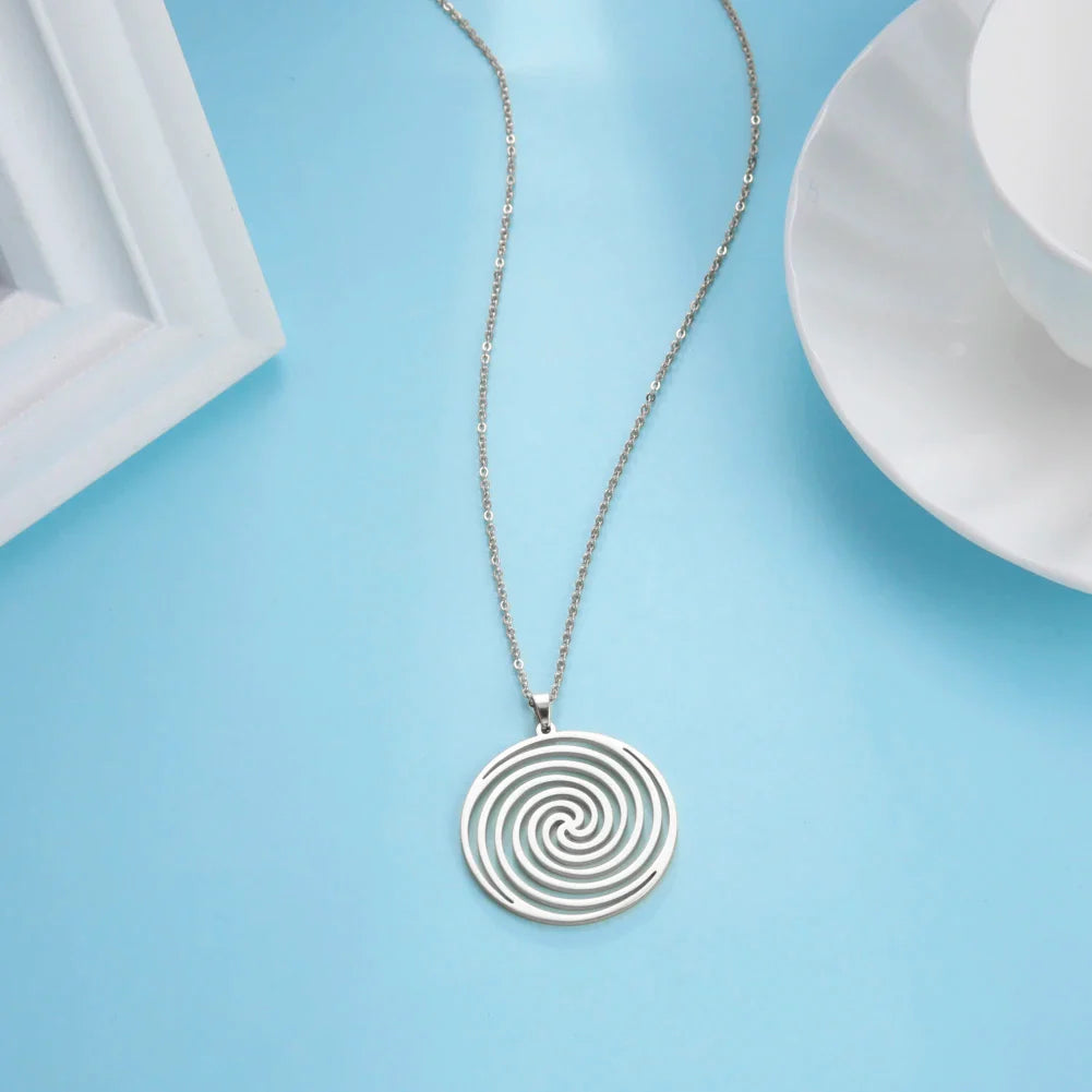 Geometric Spiral Necklace & Pendant in Silver