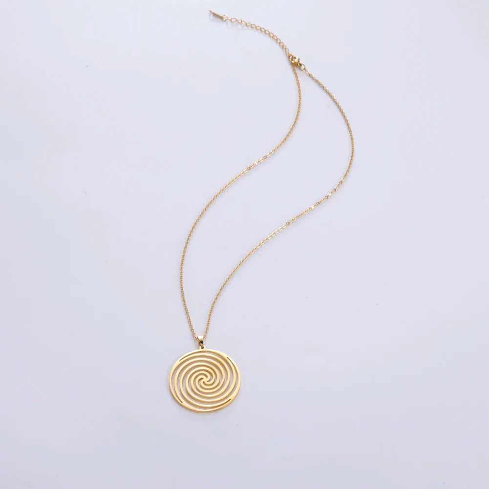 Geometric Spiral Necklace & Pendant in Gold