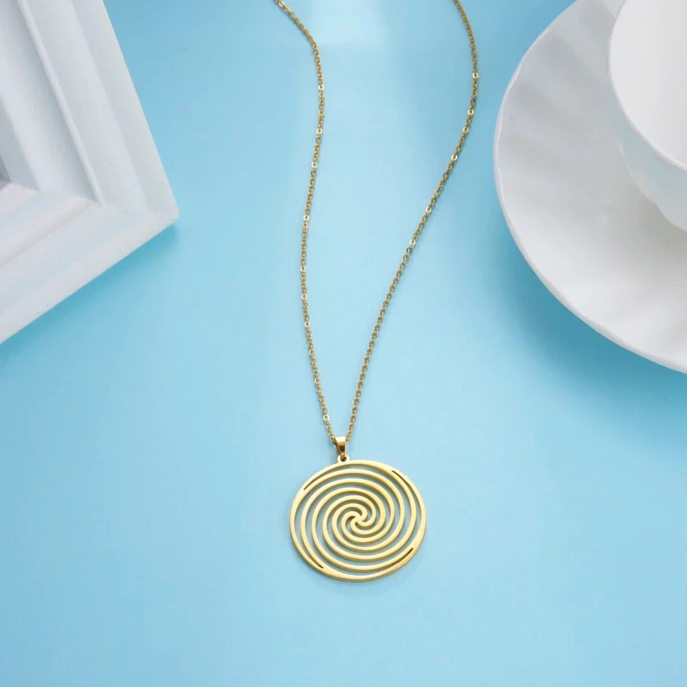 Geometric Spiral Necklace & Pendant in Gold