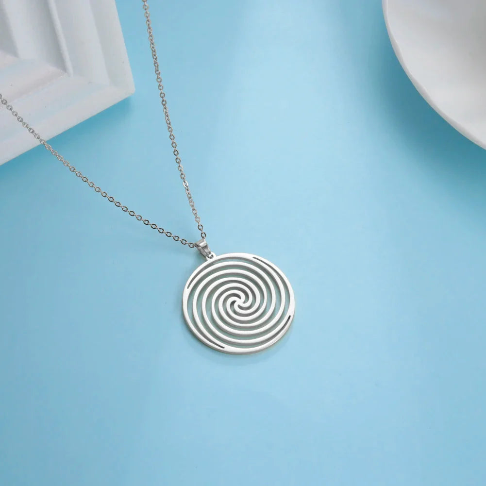 Geometric Spiral Necklace & Pendant in Silver