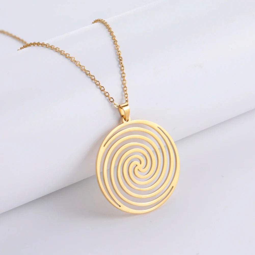 Geometric Spiral Necklace & Pendant in Gold