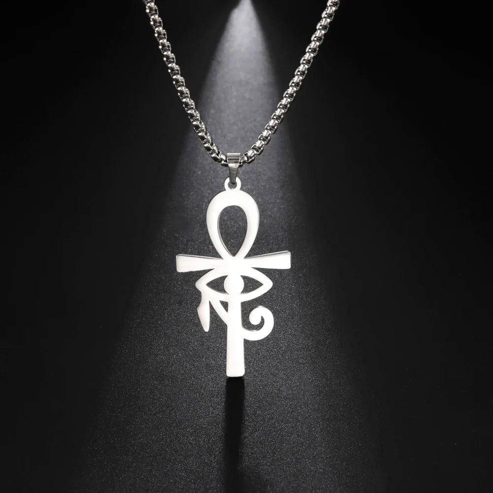 Egyptian-Style Ankh Cross Pendant Necklace silver