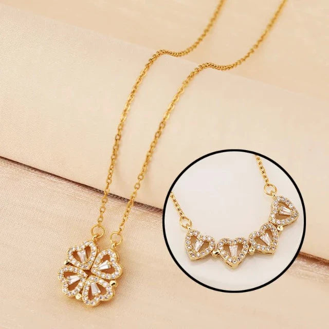Heart Clover Pendant Necklace with Gift Box gold