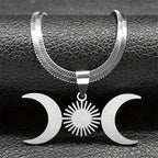 Triple Moon Wiccan Witchcraft Pendant Necklace Silver