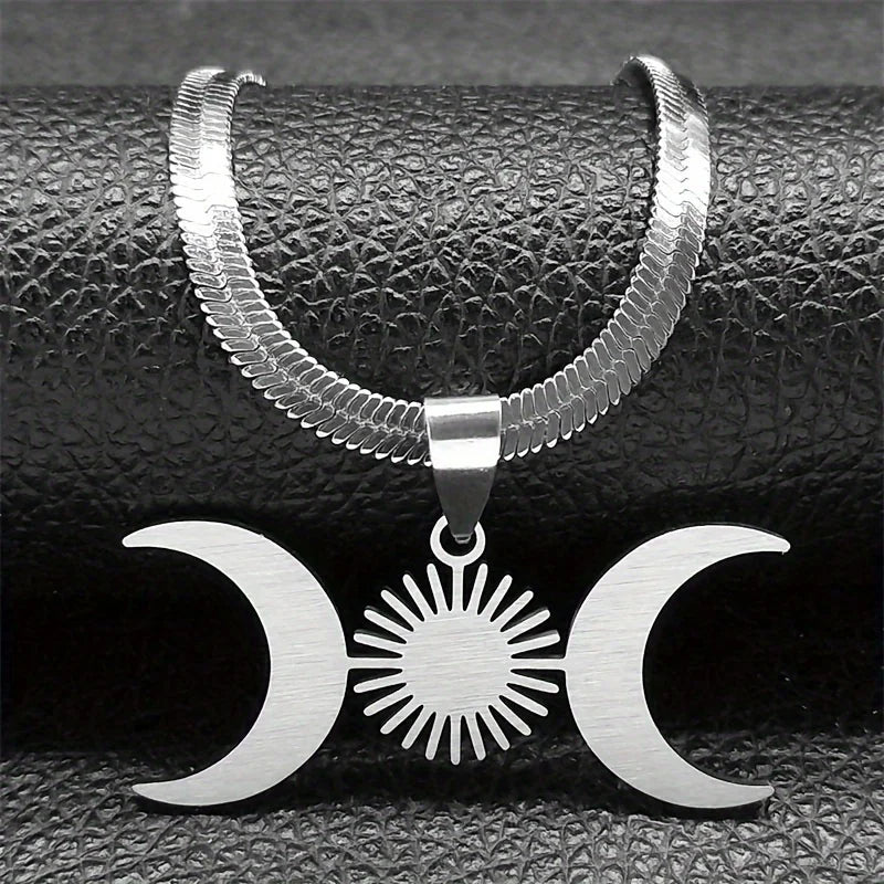 Triple Moon Wiccan Witchcraft Pendant Necklace Silver