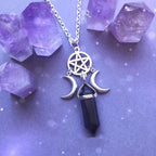 Triple Moon Pendant Necklace Wiccan Witchcraft Women Black Pentacle