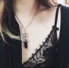 Triple Moon Pendant Necklace Wiccan Witchcraft Women Black Pentacle