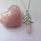 Triple Moon Pendant Necklace Wiccan Witchcraft Women White Pentacle