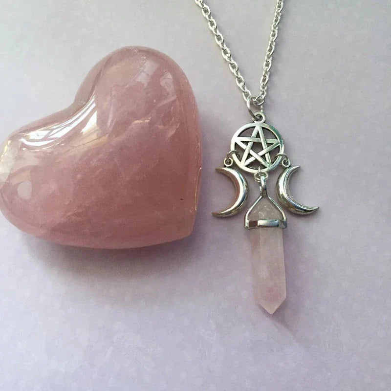 Triple Moon Pendant Necklace Wiccan Witchcraft Women White Pentacle