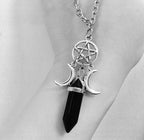Triple Moon Pendant Necklace Wiccan Witchcraft Women Black Pentacle