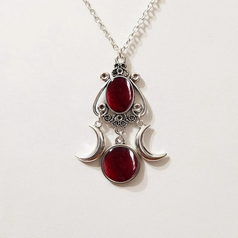 Triple Moon Pendant Necklace Wiccan Witchcraft Women red