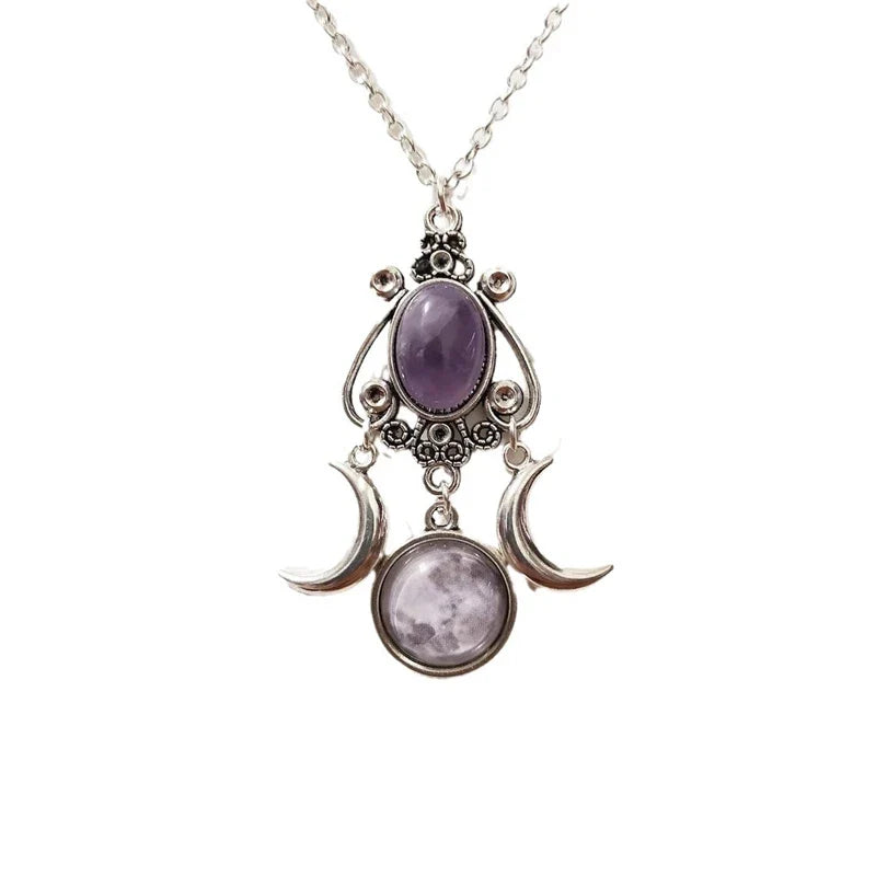 Triple Moon Pendant Necklace Wiccan Witchcraft Women violet