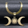 Triple Moon Wiccan Witchcraft Pendant Necklace Gold