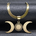 Triple Moon Wiccan Witchcraft Pendant Necklace Gold