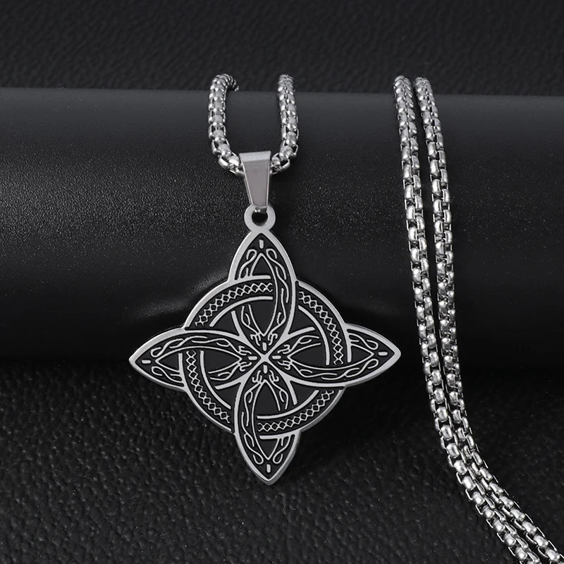 Wiccan Protection Witch's Knot Pendant Necklace in Silver
