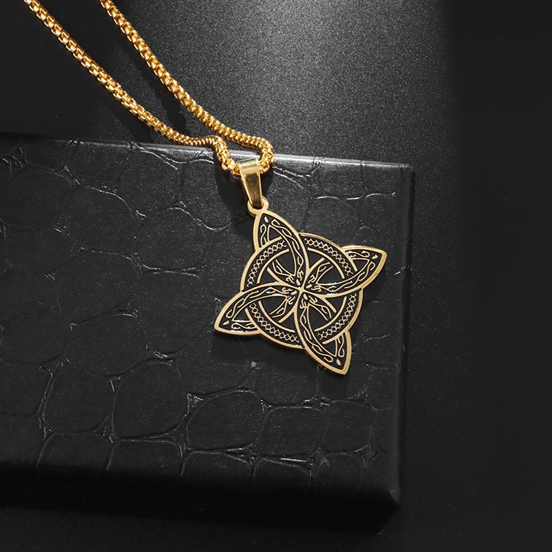 Wiccan Protection Witch's Knot Pendant Necklace in Gold