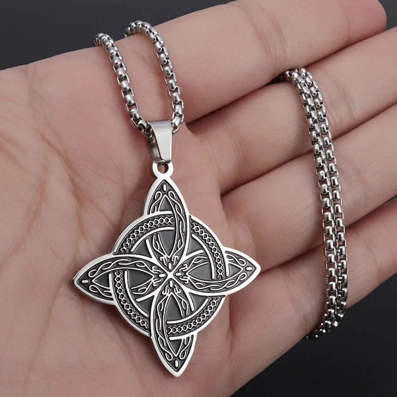 Wiccan Protection Witch's Knot Pendant Necklace in Silver