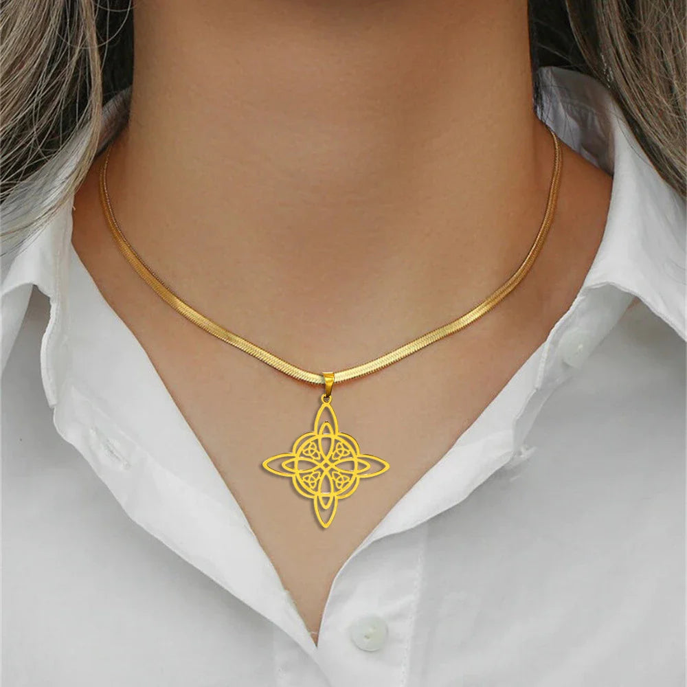 Wiccan Witch's Knot Pendant Necklace Women's Protective Amulet gold