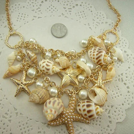 Shell, Starfish, Conch Shell and Pearl Pendant Necklace