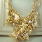 Shell, Starfish, Conch Shell and Pearl Pendant Necklace
