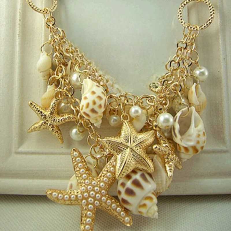 Shell, Starfish, Conch Shell and Pearl Pendant Necklace