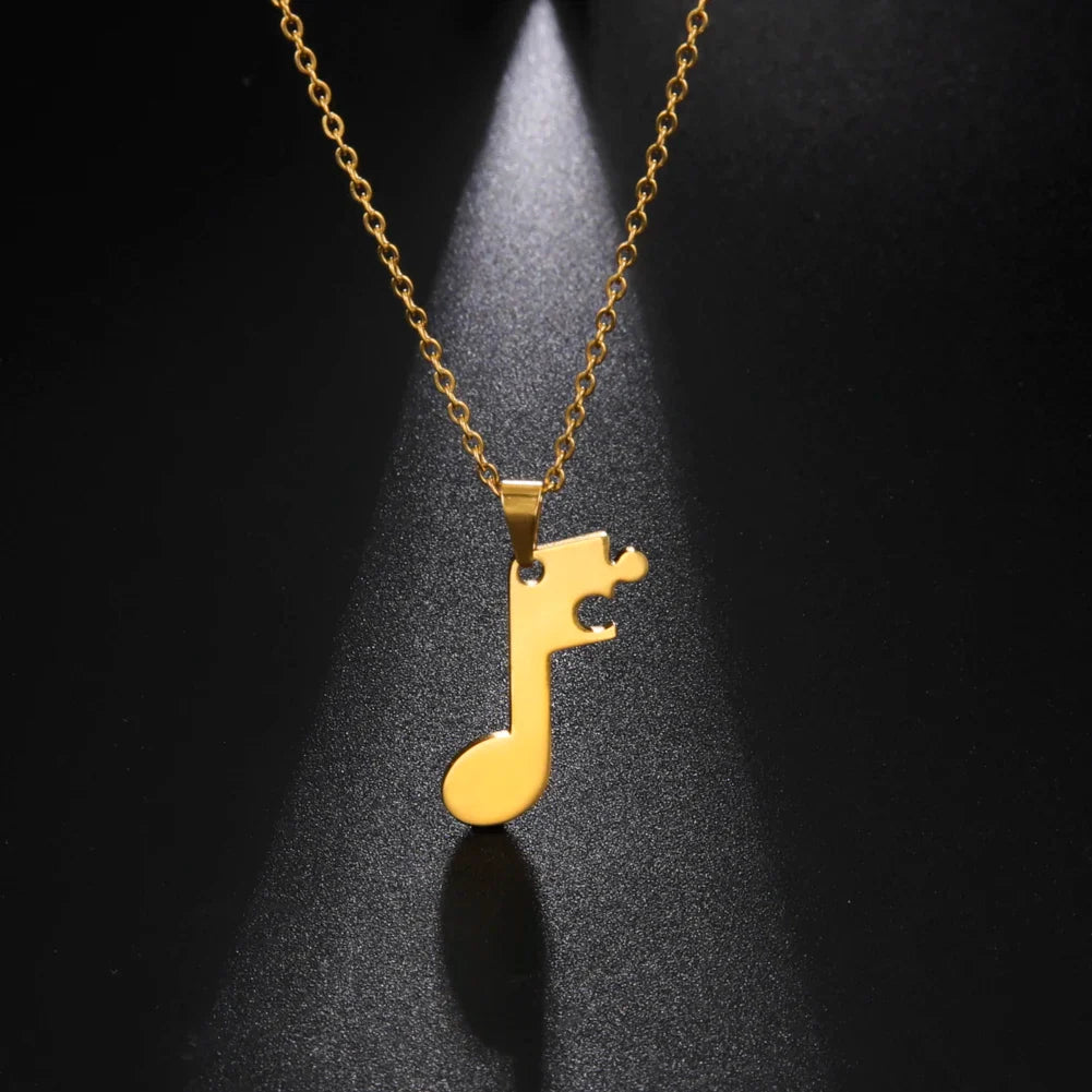 Couple Necklaces Music Note Pendant Gold