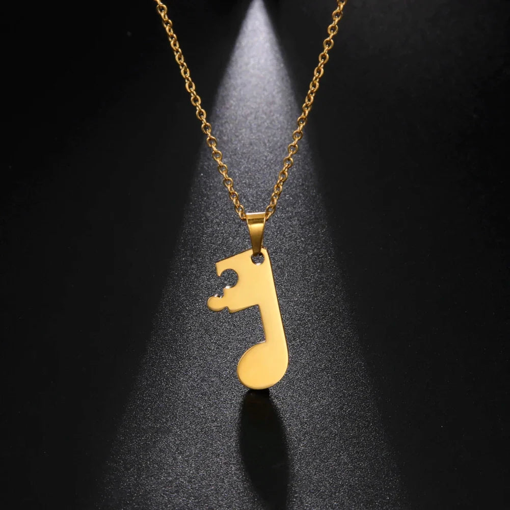 Couple Necklaces Music Note Pendant Gold