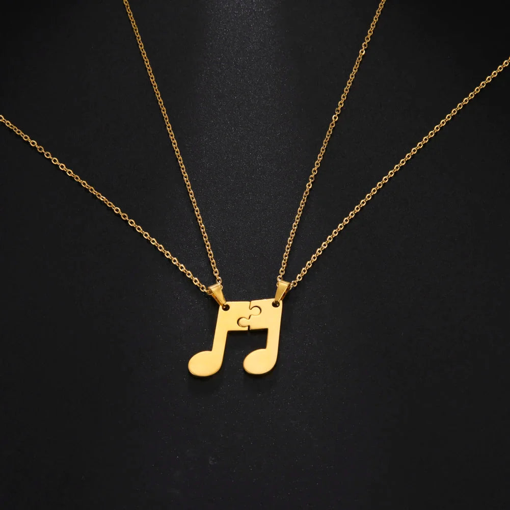 Couple Necklaces Music Note Pendant Gold