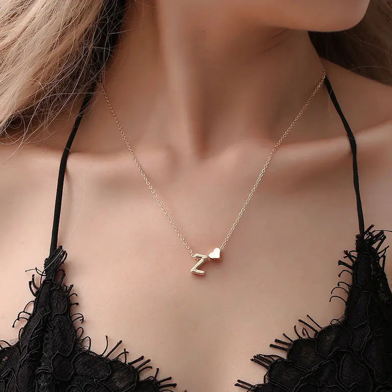 Women's necklace with initial pendant and heart z