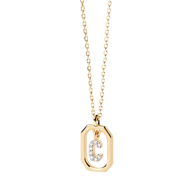 Women’s necklace with hexagonal initial pendant c